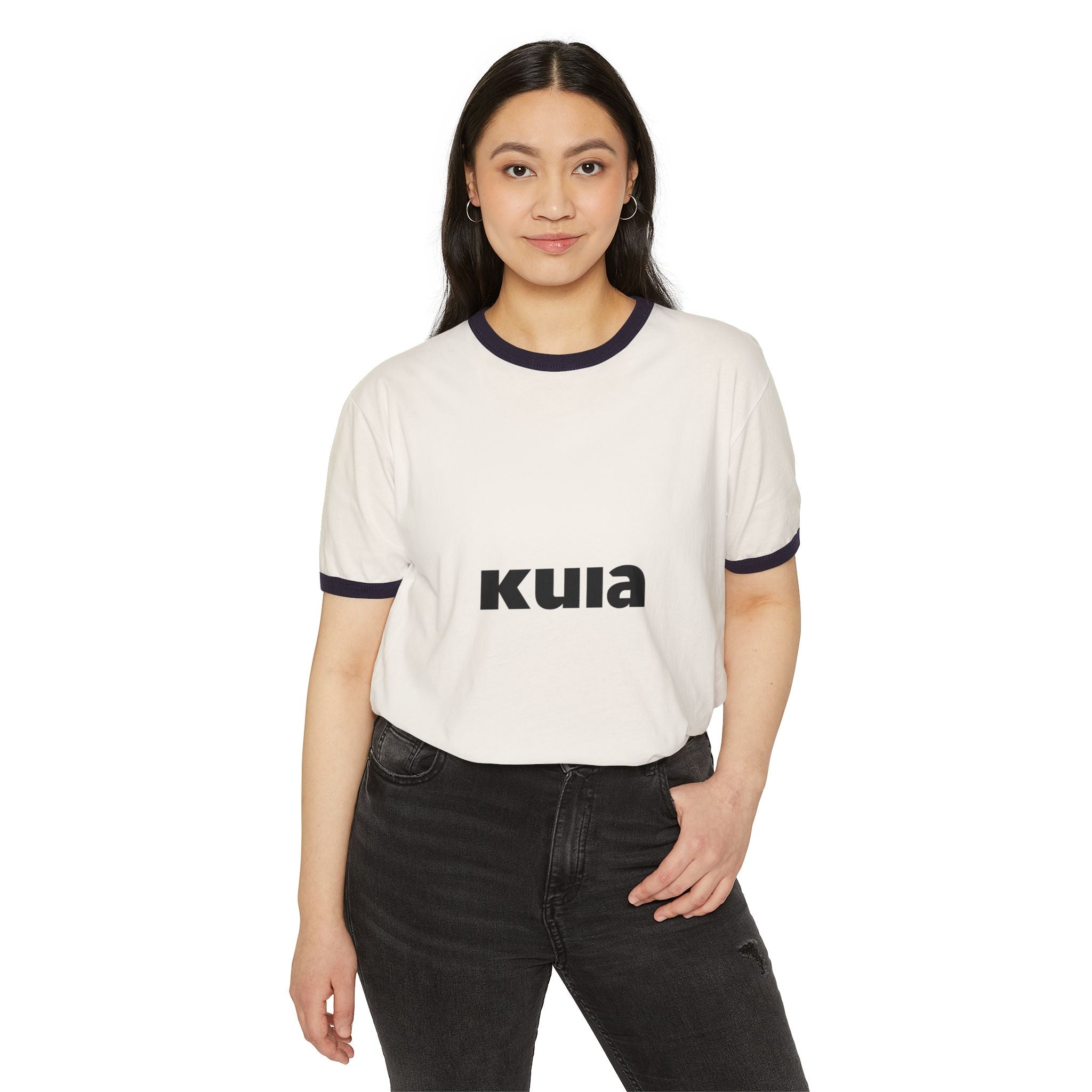 KUIA Retro Ringer Tee — Vintage Minimalist Logo T-Shirt