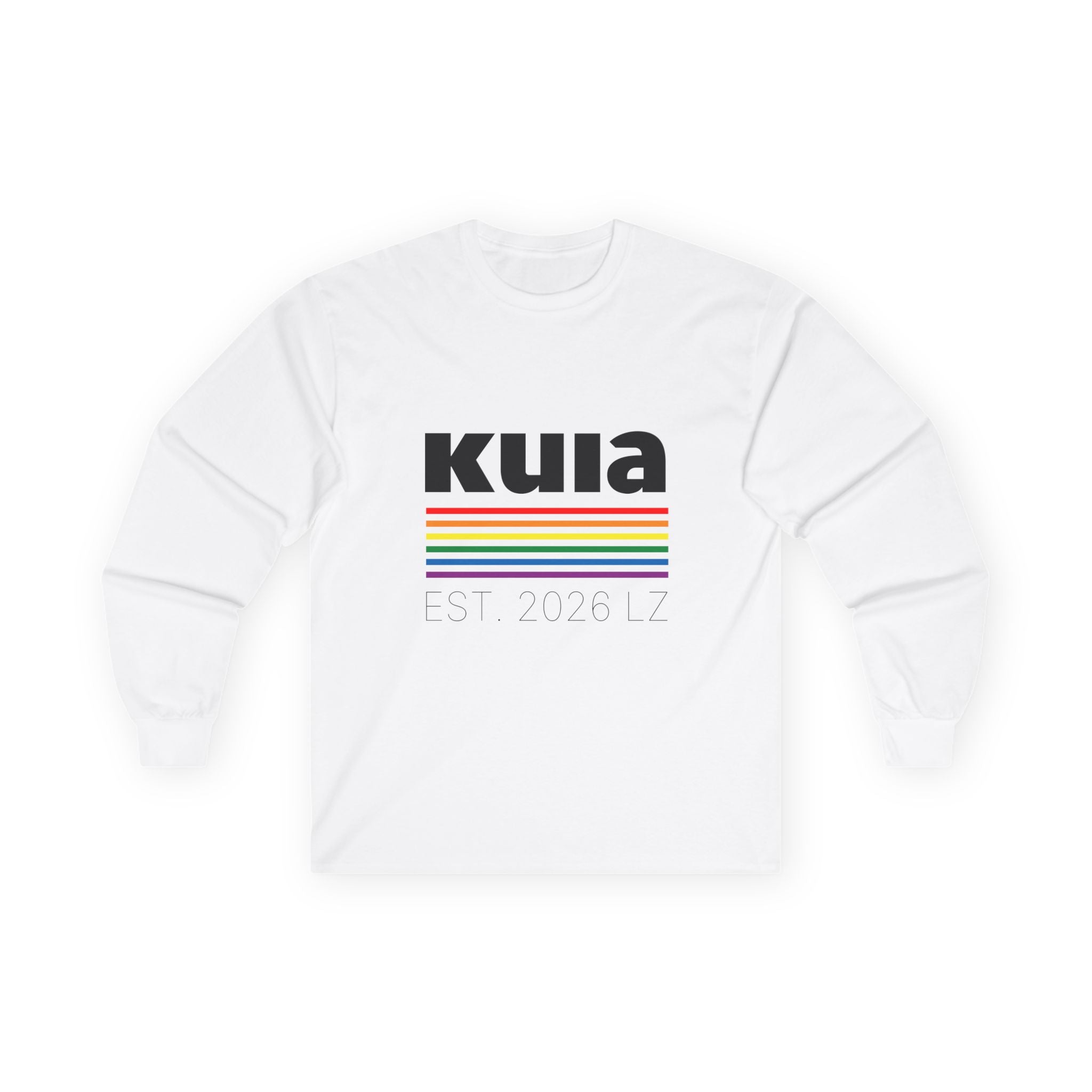 Kuia Rainbow Stripes Long Sleeve Tee — EST 2026 Retro Minimal Shirt